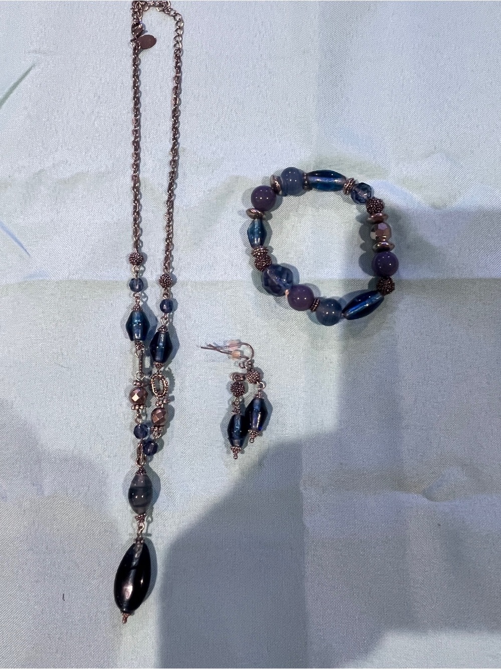Purple & Blue Beaded Necklace, Bracelet and Earrings Set